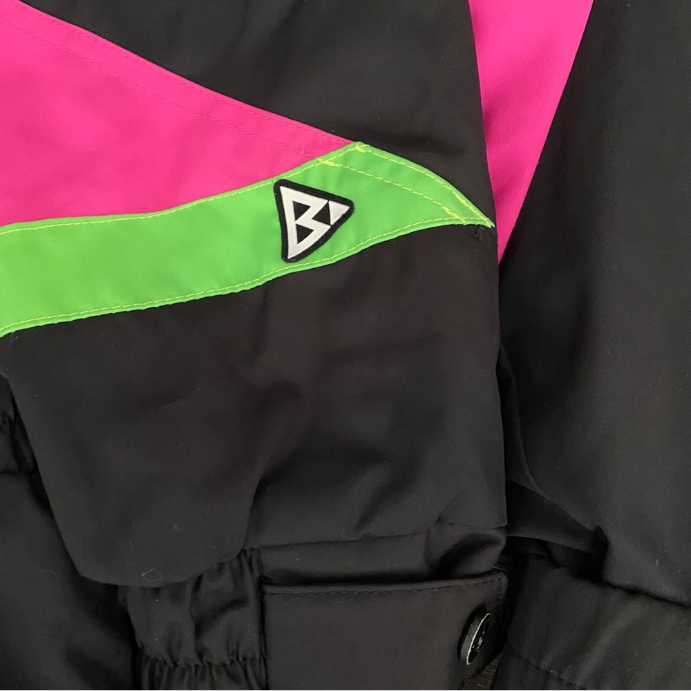 Vintage Black Bear Snow Suit Womens Medium Pink Green Ski Snowboard One Piece - Picture 9 of 14